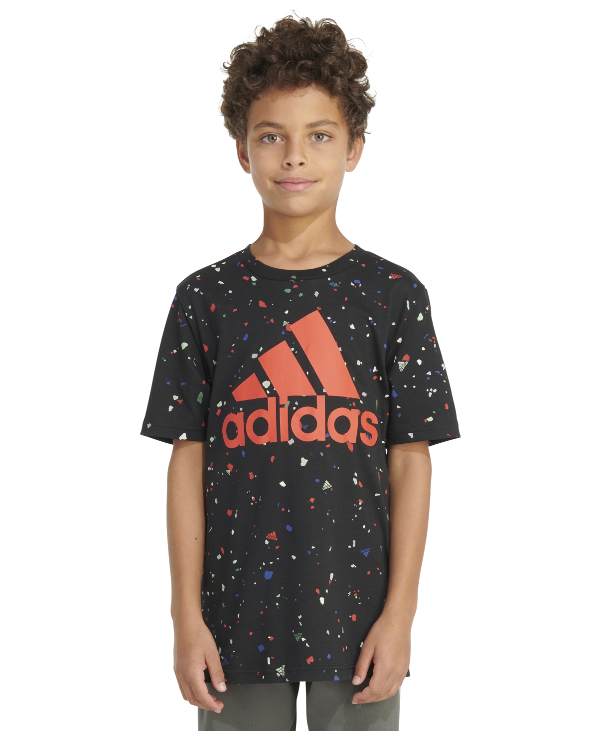 Adidas Originals Kids' Big Boys Regular-fit Terrazzo Dot Logo Graphic T-shirt In Black W Multi