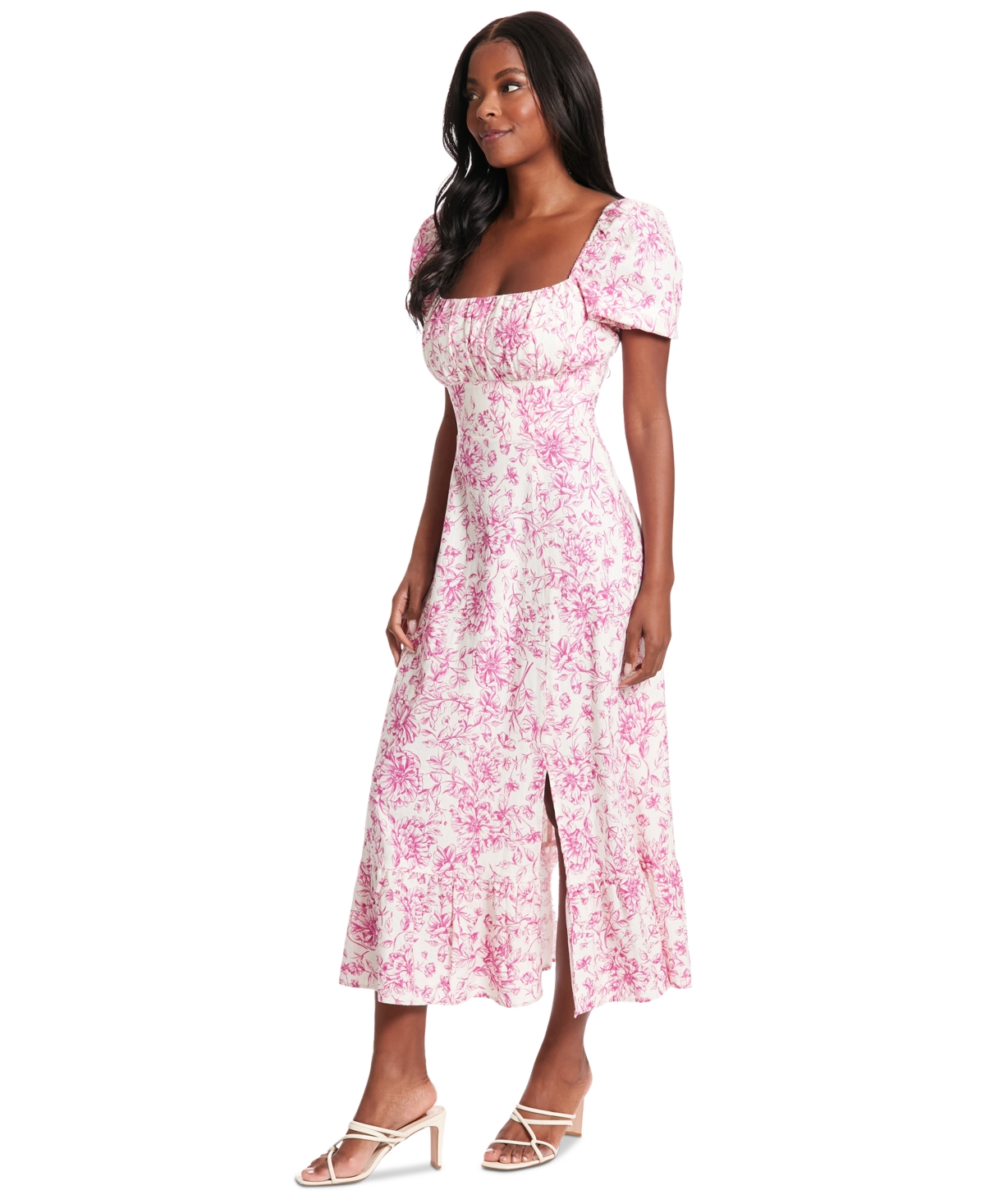 Shop London Times Petite Floral-print Puff-sleeve Maxi Dress In Ivory,pink
