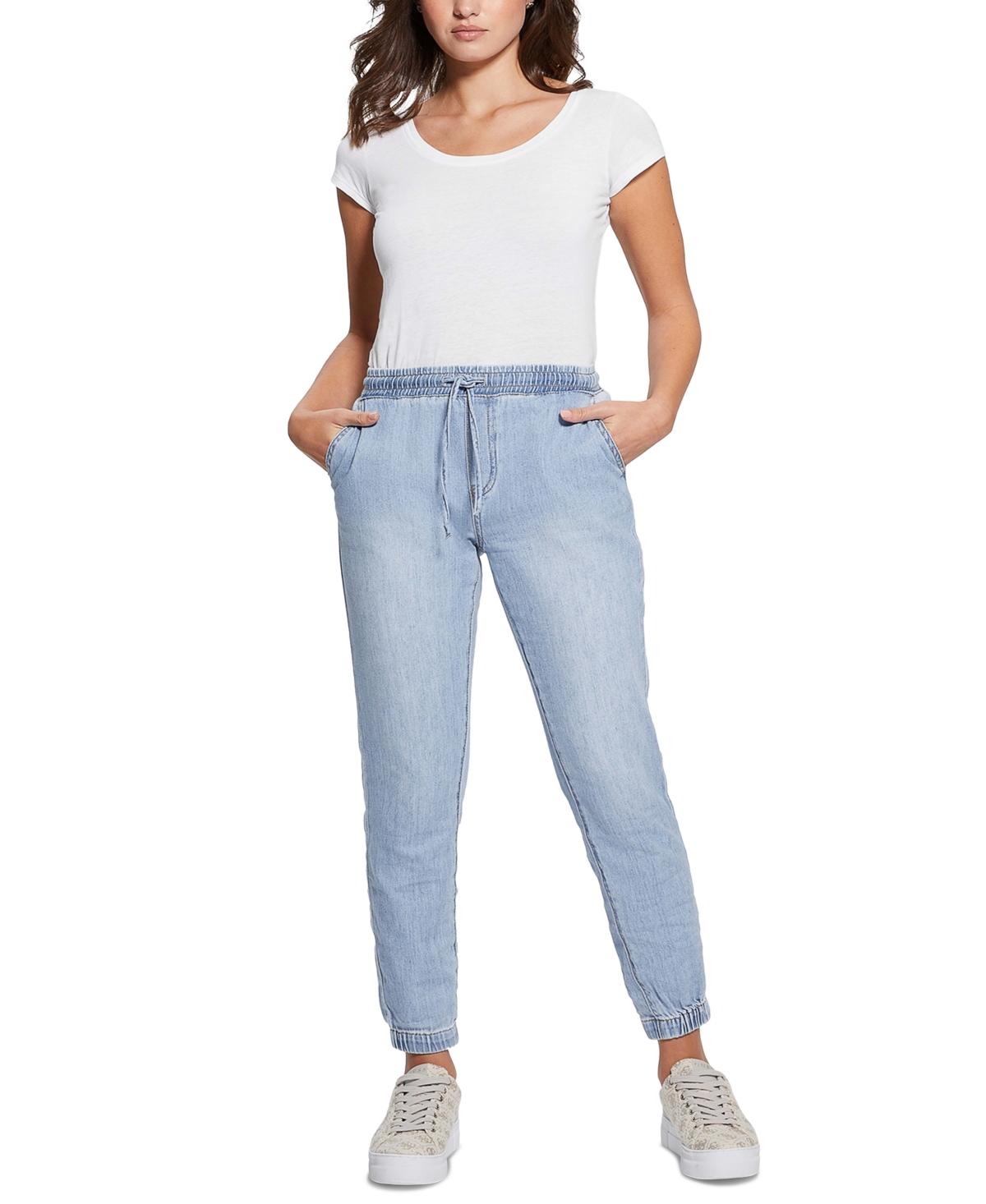 Shop Guess Women's Noah Denim Drawstring-waist Jogger Jeans In Super Indigo