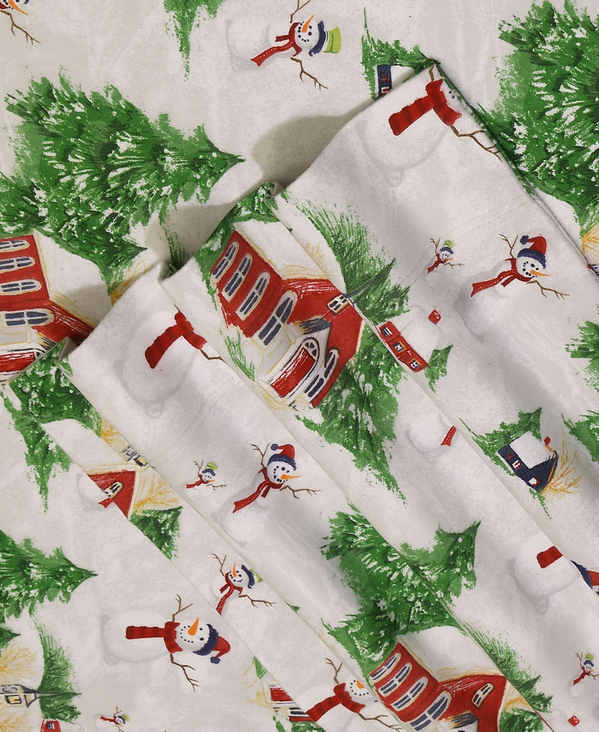 Tribeca Living Holiday Printed Cotton Flannel Extra Deep 4-Pc. Sheet Set, - Red and Green Snowman