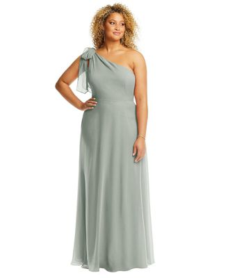 Women's Draped One-Shoulder Maxi Dress with Scarf Bow