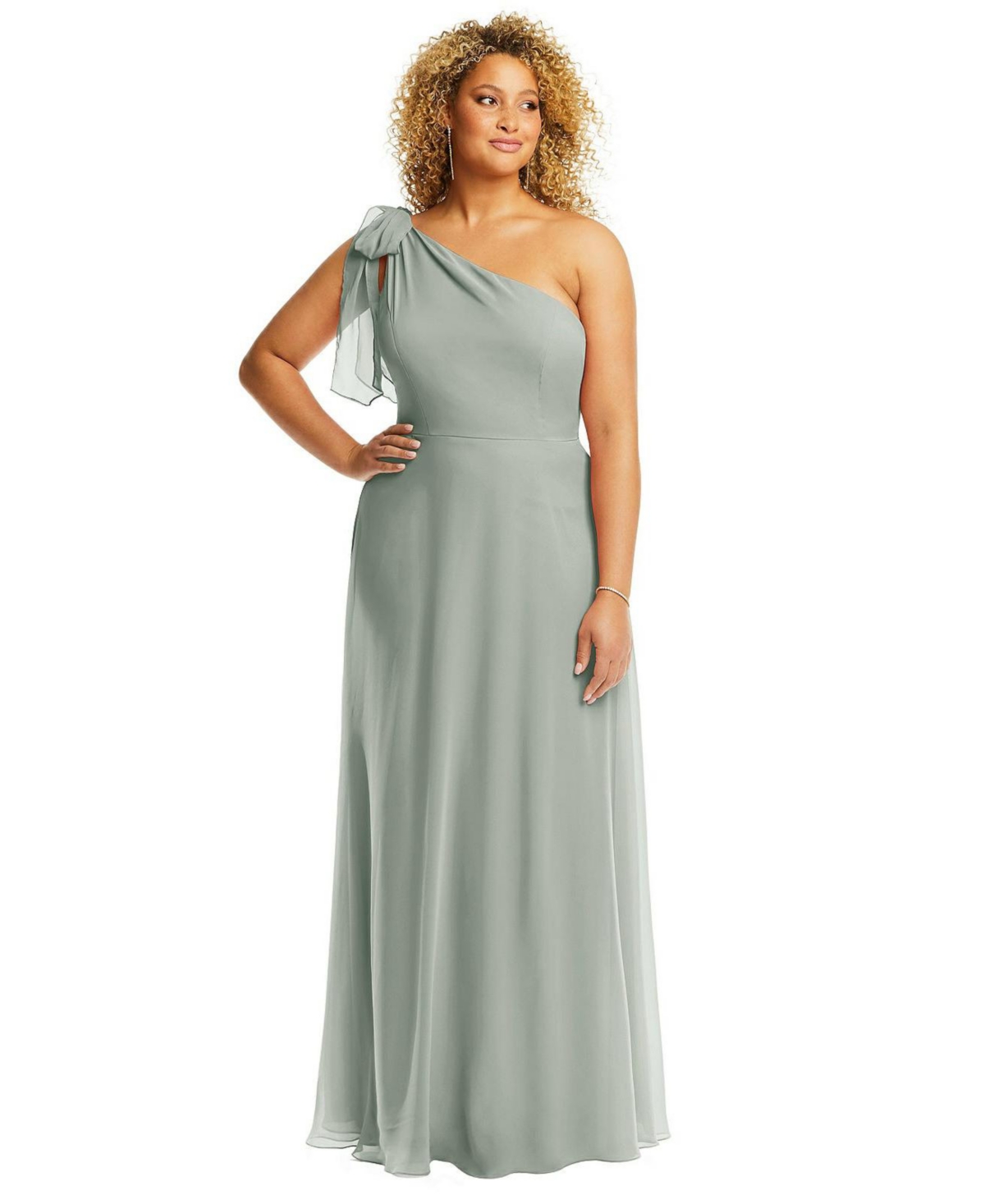 After Six Plus Size Draped One-Shoulder Maxi Dress with Scarf Bow