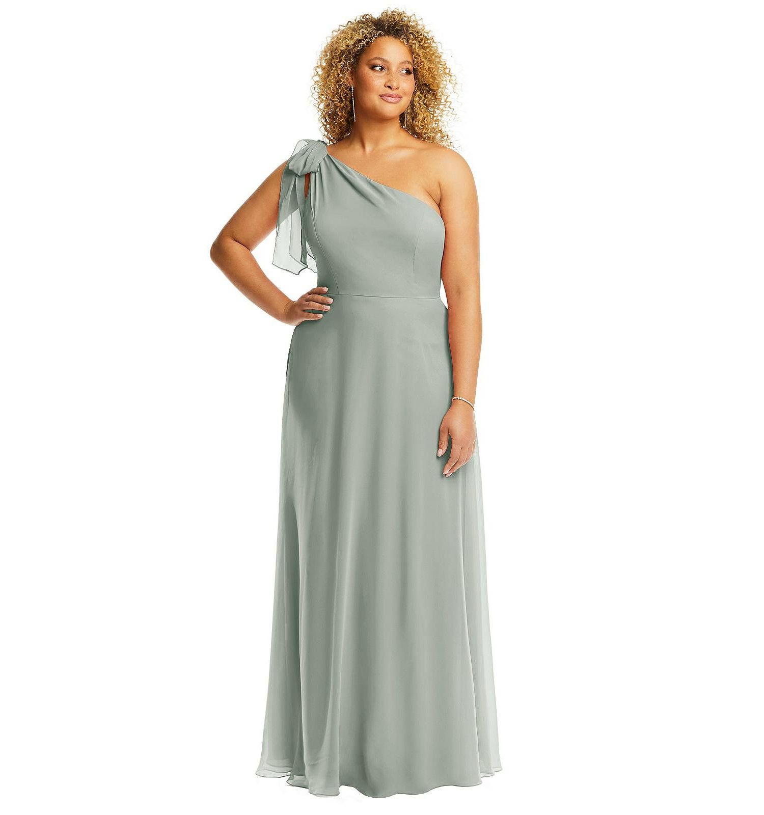 Women's Draped One-Shoulder Maxi Dress with Scarf Bow