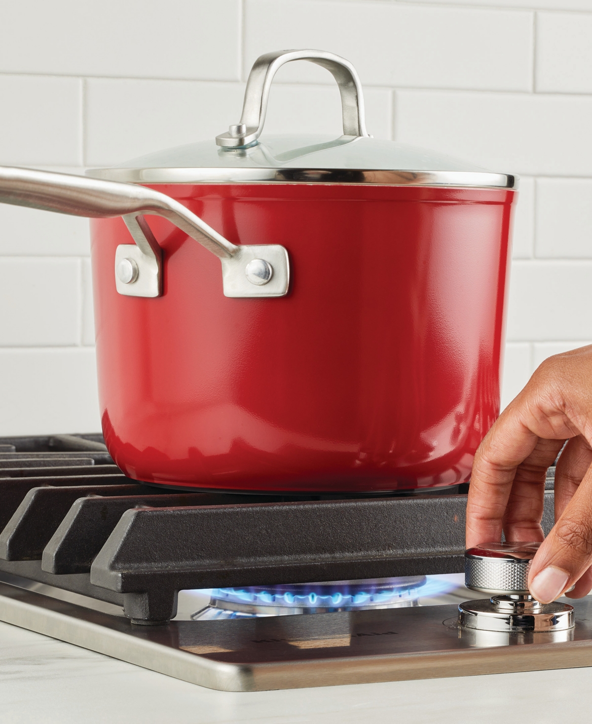 Kitchenaid Hard Anodized Ceramic Nonstick Cookware Sauce Pan In Empire Red
