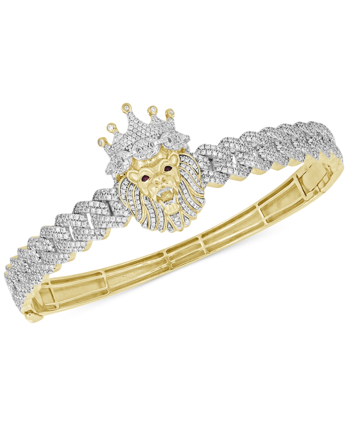 Macy's Men's Diamond Lion King Bangle Bracelet (1-1/2 Ct. T.w.) In 10k Gold In Yellow Gold