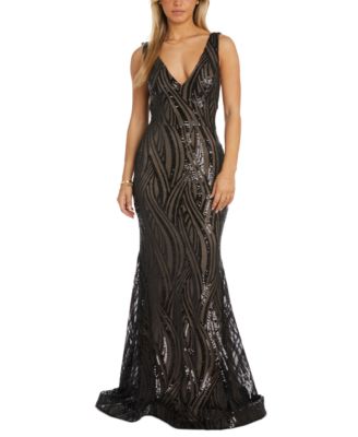 Morgan & Company - Juniors' Sequined Plunge-Neck Gown