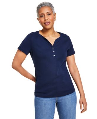 Women's Short-Sleeve Cotton Henley Top