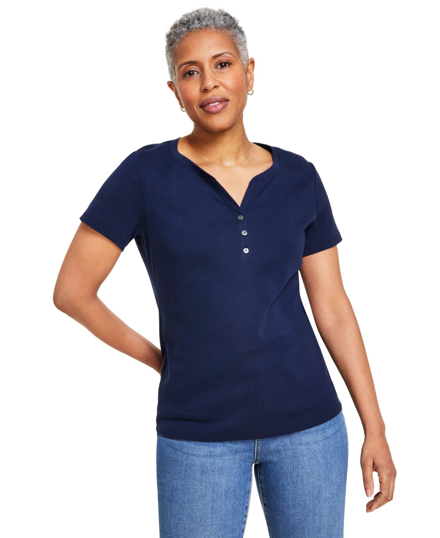 Women's Short-Sleeve Cotton Henley Top