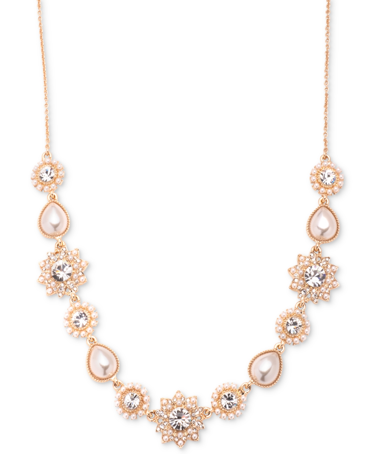 Shop Marchesa Gold-tone Crystal & Imitation Pearl Flower Statement Necklace, 16" + 3" Extender