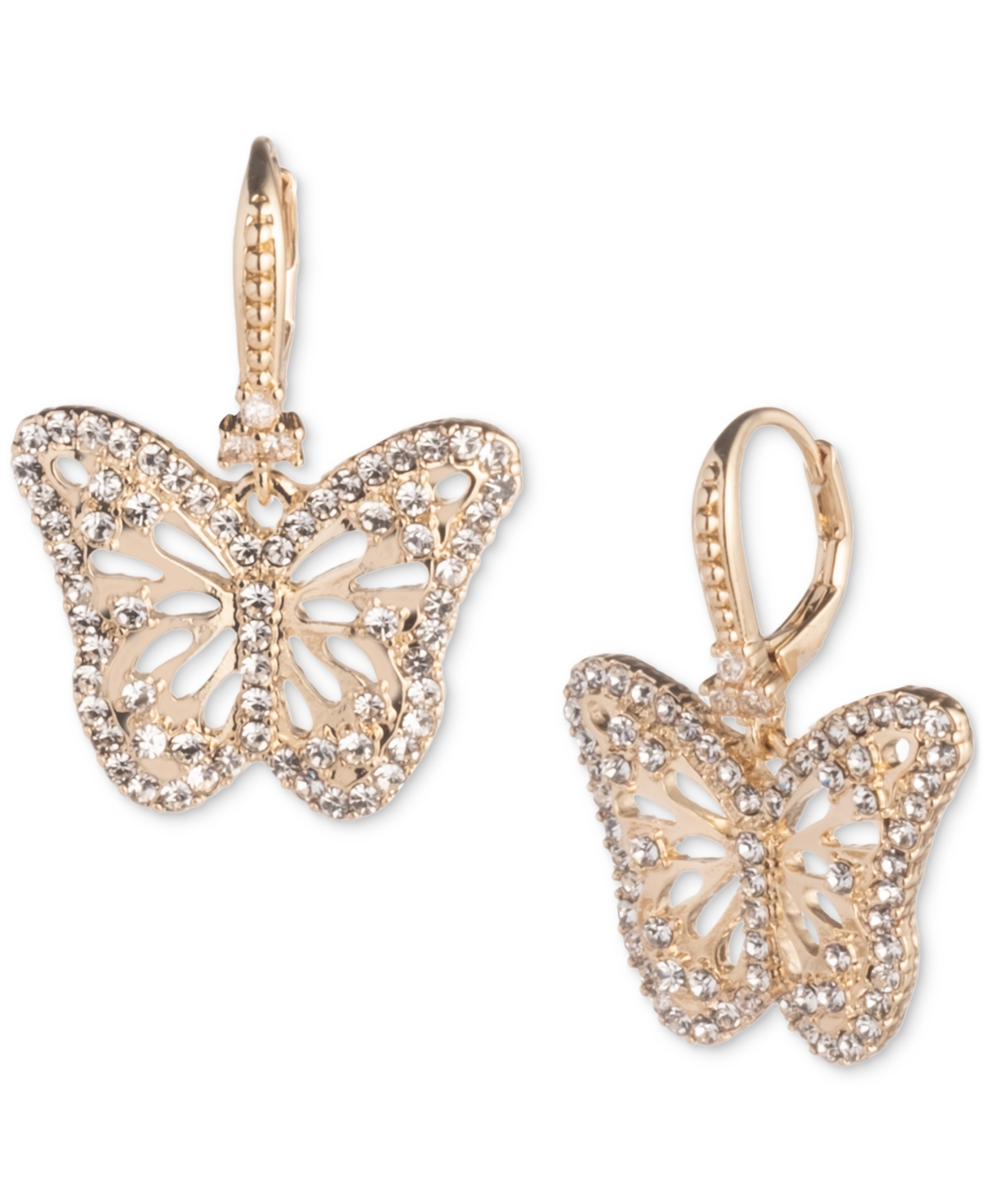 Shop Marchesa Gold-tone Crystal Butterfly Drop Earrings In Crystal Wh