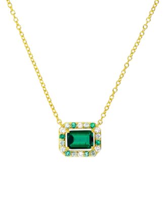 Macy's - Lab-Grown Emerald (1-1/10 ct. t.w.) & Lab-Grown Multi-Sapphire (1/3 ct. t.w.) Halo 18" Pendant Necklace in 14k Gold-Plated Sterling Silver