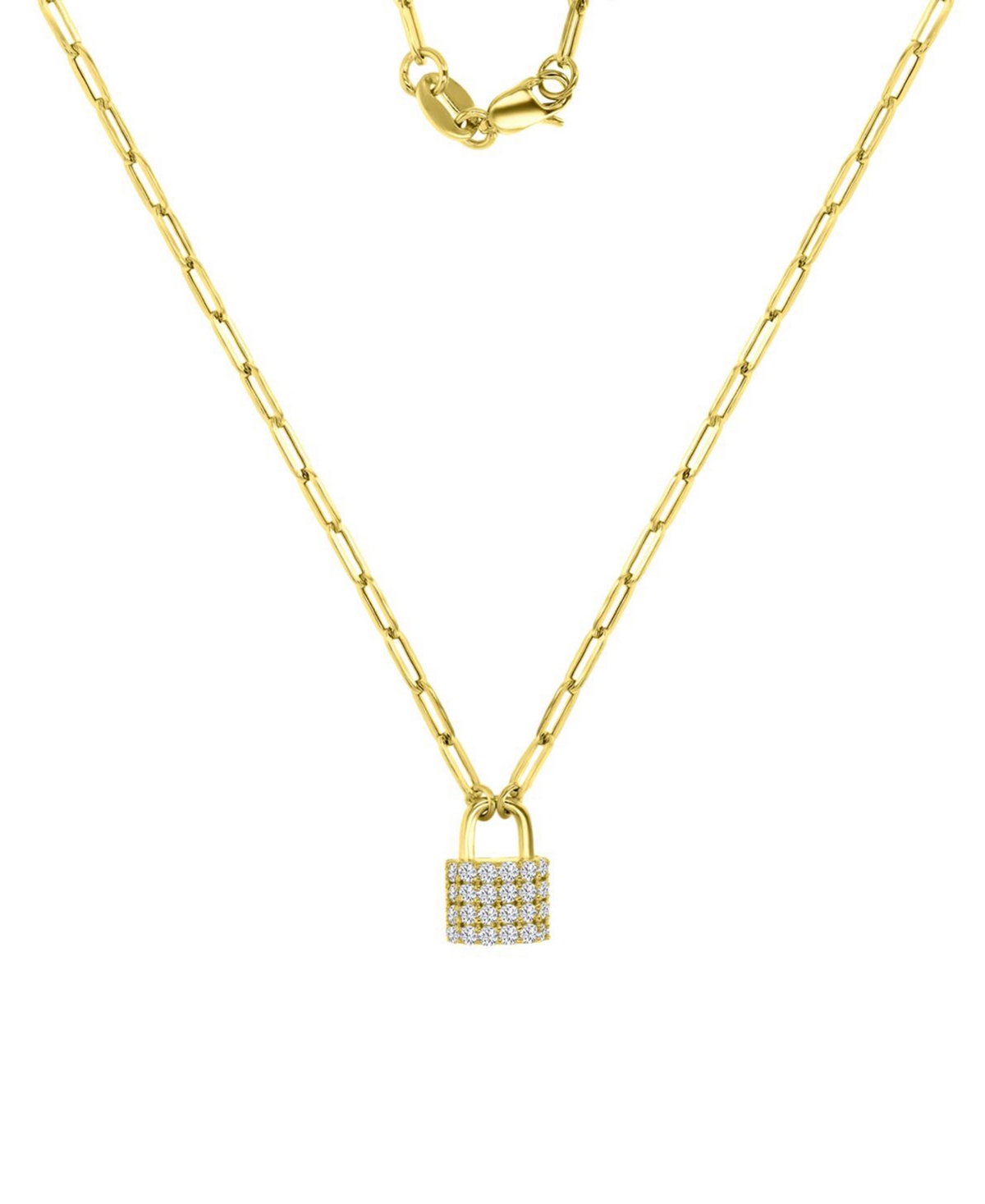 MACY'S CUBIC ZIRCONIA PADLOCK PAPERCLIP LINK 18" PENDANT NECKLACE IN 10K GOLD 