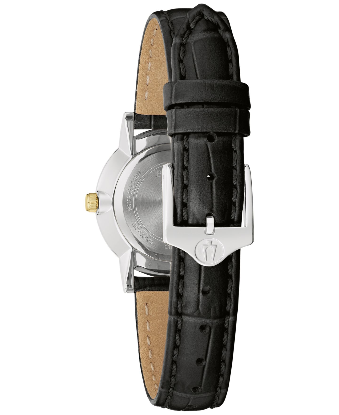 Женские часы Bulova Diamond Accent Black Leather Strap Watch 27mm — фото 3