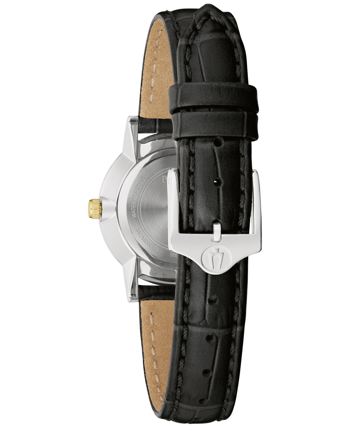 Shop Bulova Women's Diamond Accent Black Leather Strap Watch 27mm In No Color