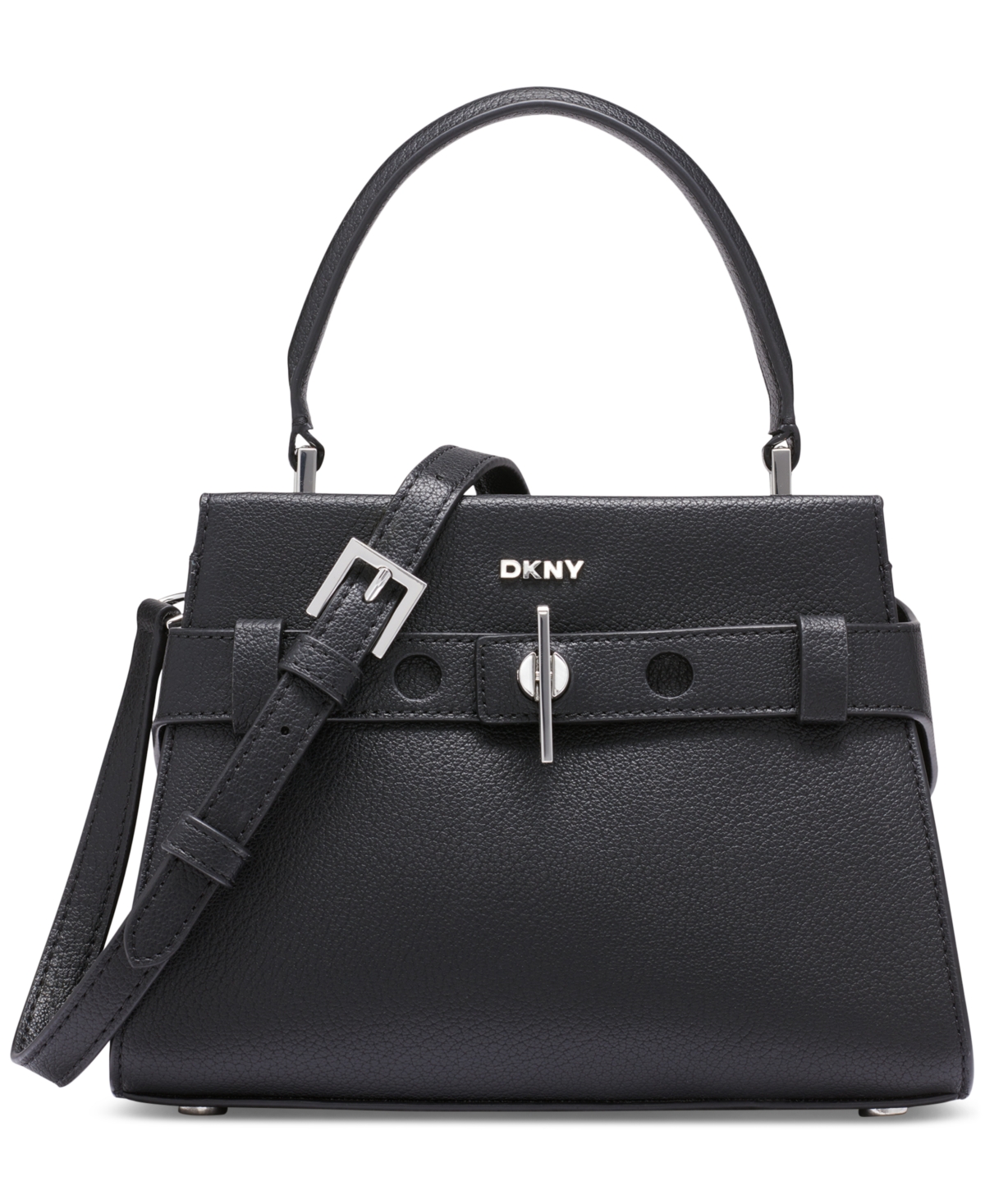 Dkny Bleeker Small Leather Satchel In Black,sliver