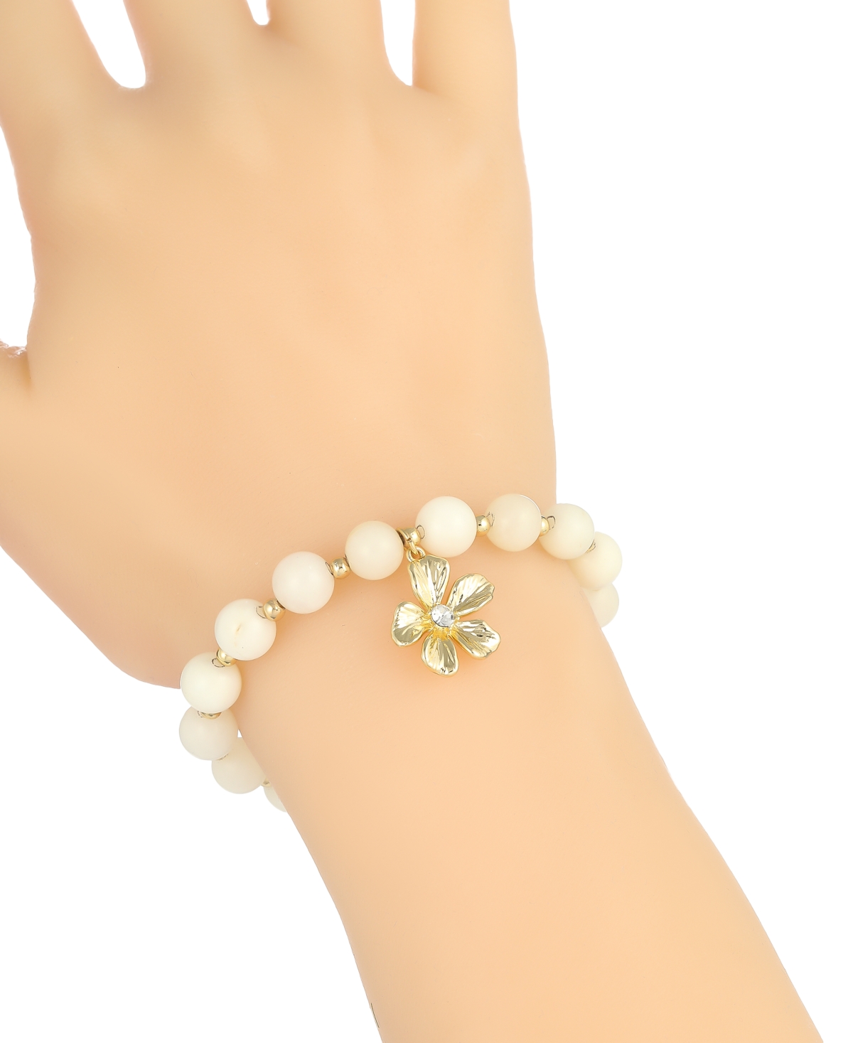Shop Macy's Flower Show Beaded Stretch Flower Charm Bracelet, Created For  In White