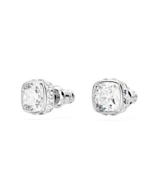 Rhodium Plated Square Cut Color Birthstone Stud Earrings