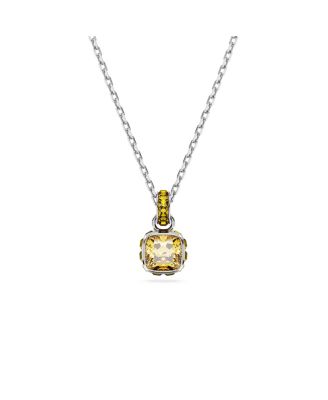 Rhodium Plated Square Cut Color Birthstone Pendant Necklace