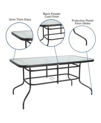 Seven Piece Patio Table Set With Metal Table With Tempered Glass Top And 6 Flex Comfort Stacking Chairs