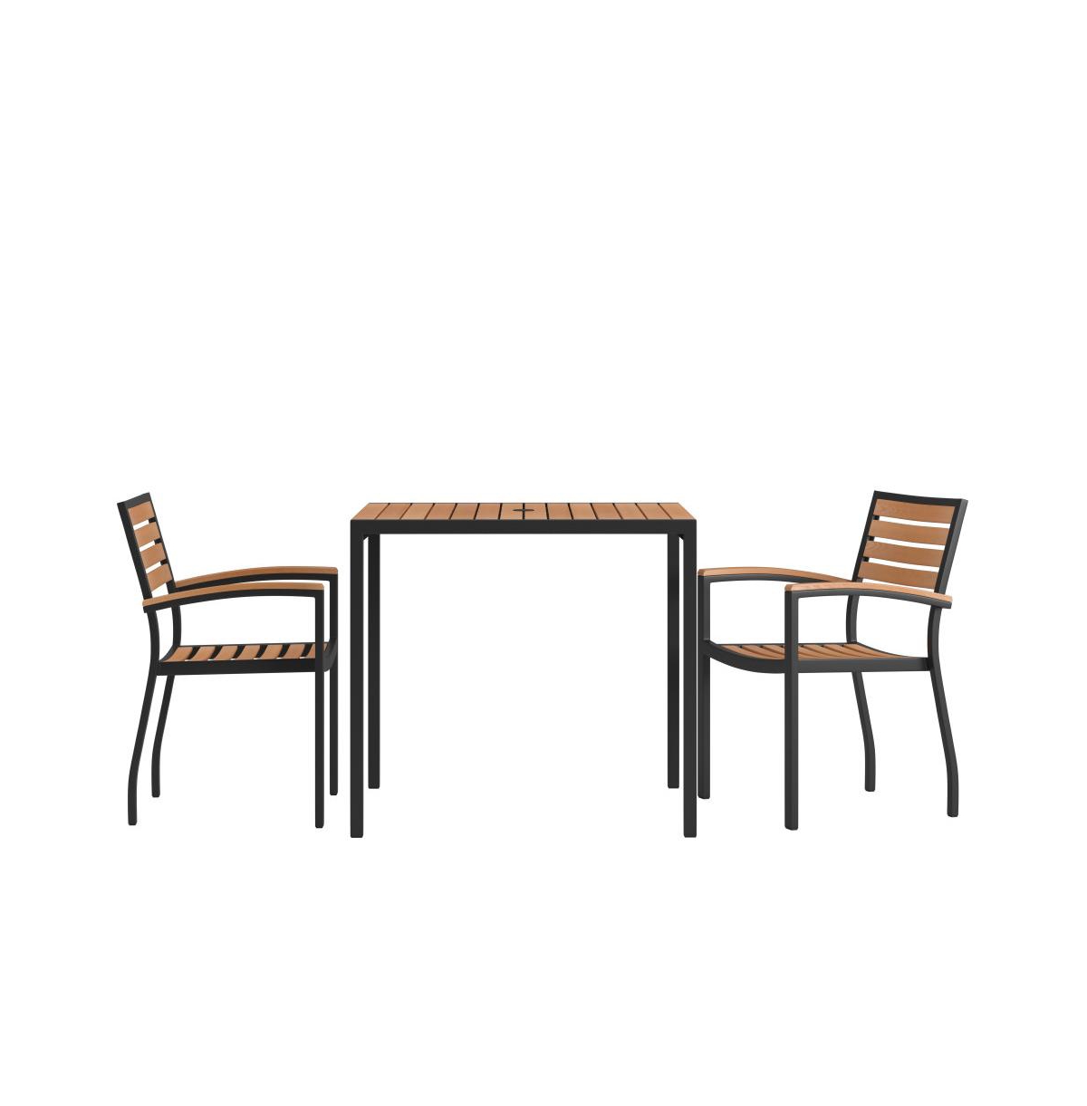 Hampstead Three Piece FauxPatio Dining Set For Indoor And Outdoor Use - Table And Two Club Chairs - Teak