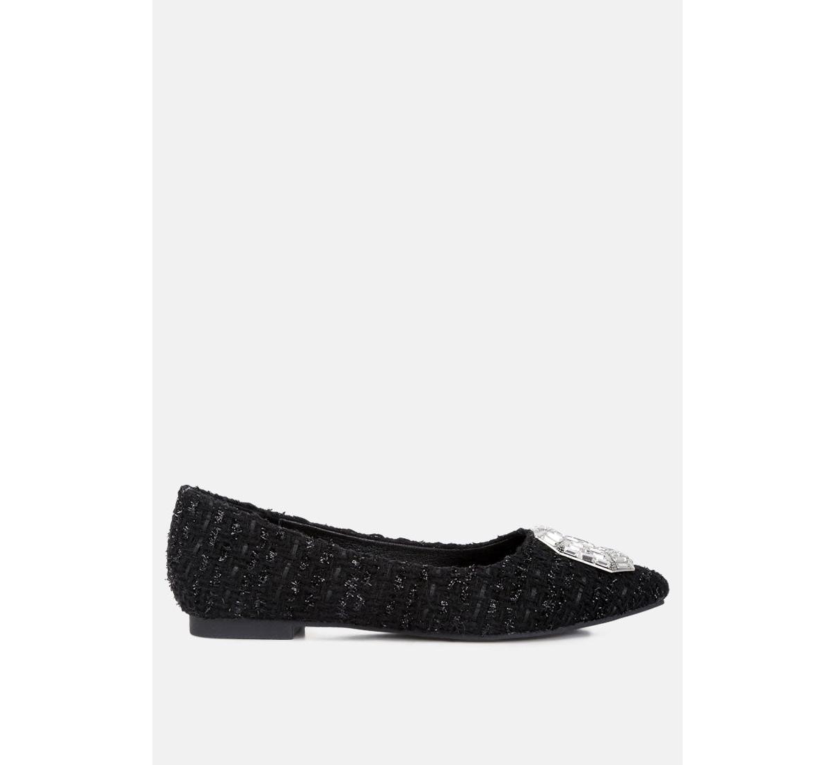 Women's aria embellished jewel buckle tweed ballet flats