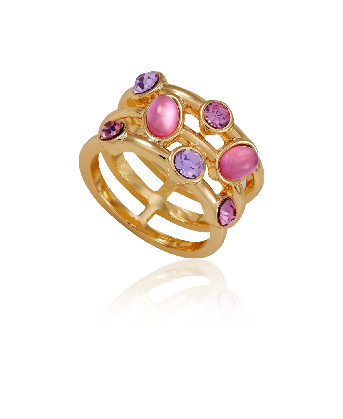 Gold-Tone Lilac Violet Glass Stone Statement Ring - Gold