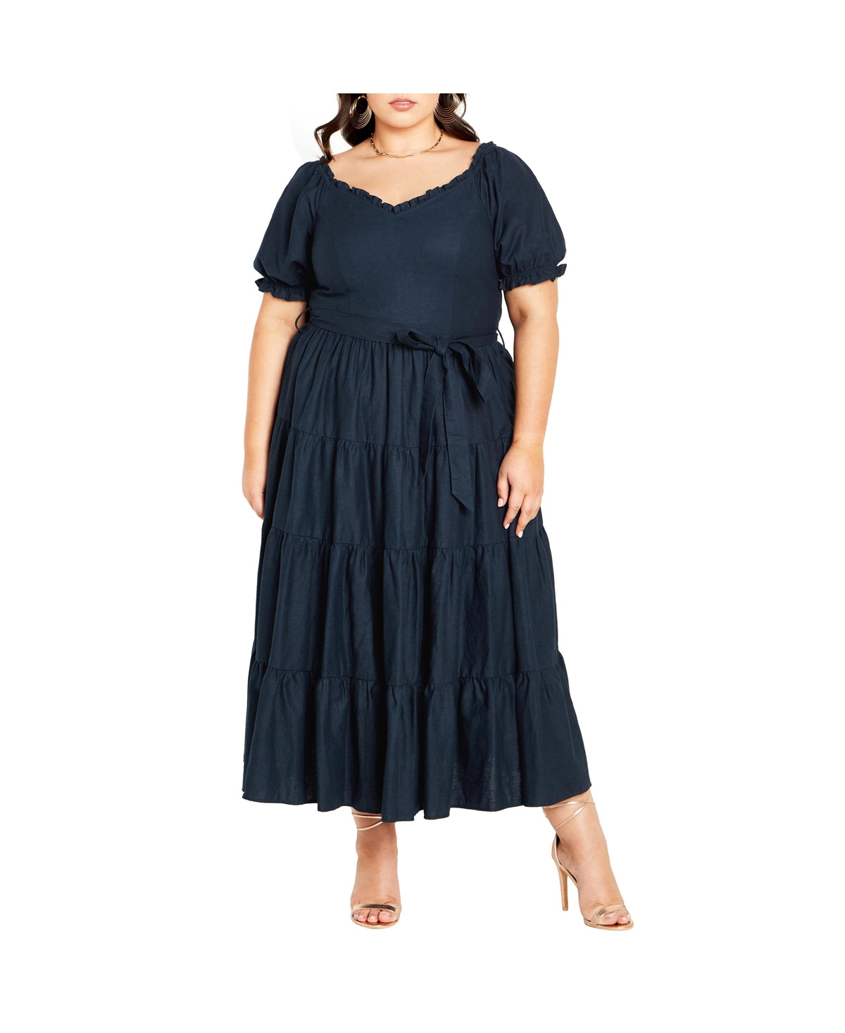 Plus Puffed Sleeve Maxi Dress