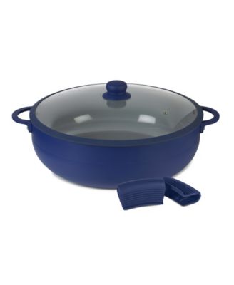 Aluminum 12 Qt Caldero with Silicone Rim Glass Lid and Silicone Handle Holder