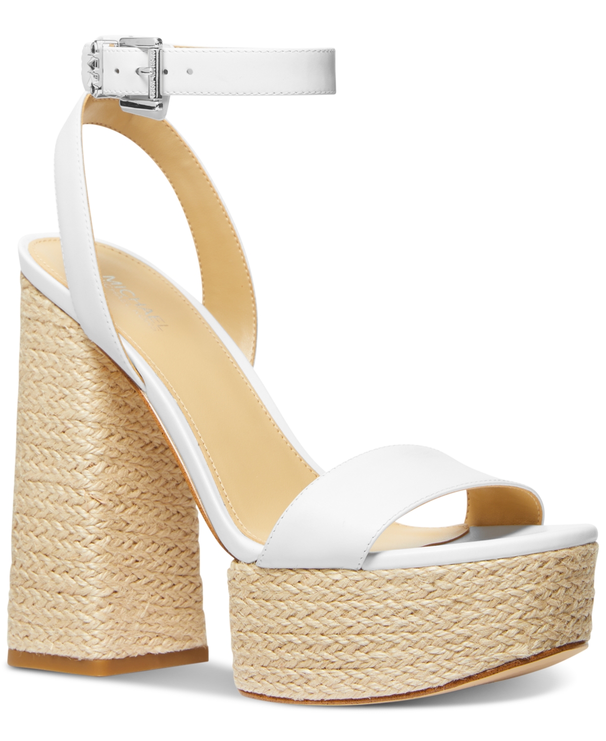 Shop Michael Kors Michael  Women's Ashton Ankle-strap Platform Sandals In Optic White