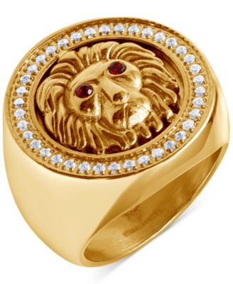 Blackjack - Men's Cubic Zirconia Lion Head Halo Ring in Gold-Tone Ion-Plated Stainless Steel