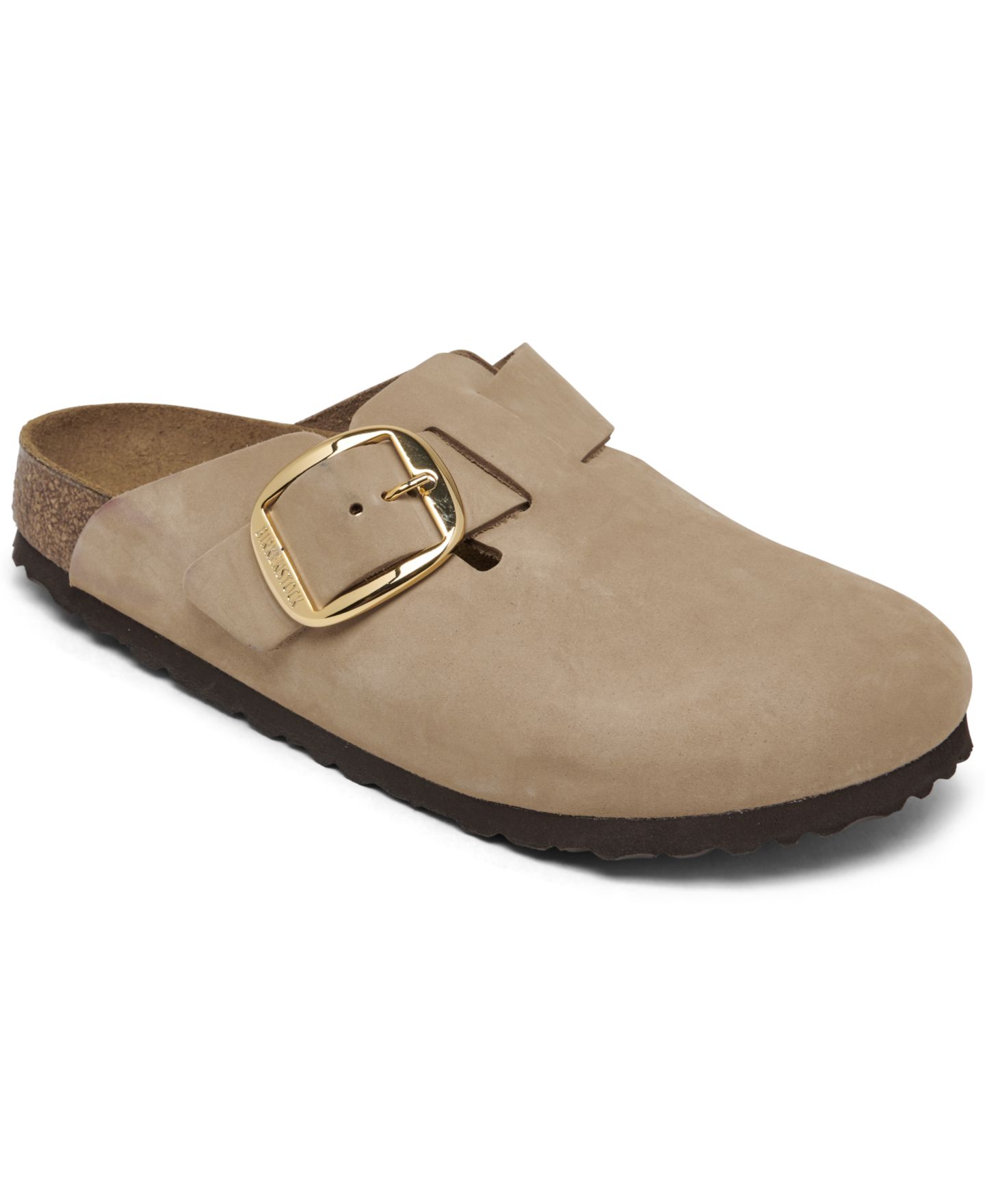 Женские сабо Birkenstock Boston Big Buckle Nubuck Leather, цвет: Бежевый — фото 1