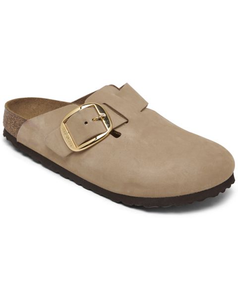 Женские сабо Birkenstock Boston Big Buckle Nubuck Leather, цвет: Бежевый