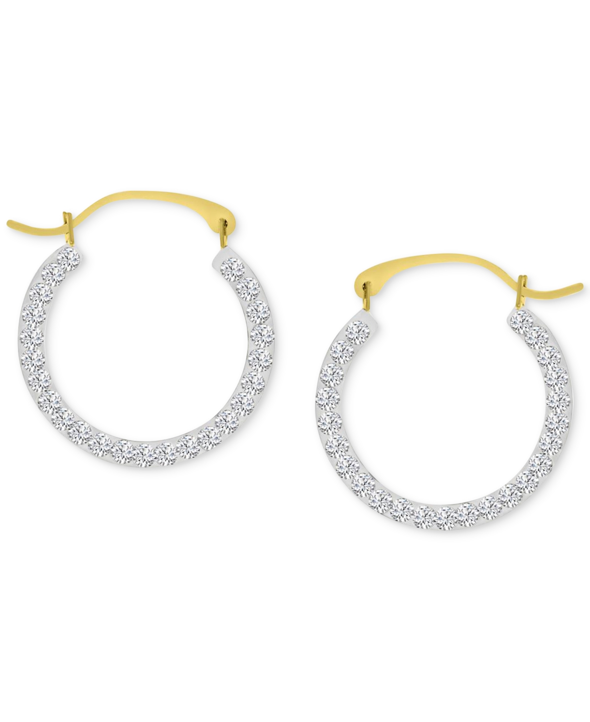 Crystal Pave Small Round Hoop Earrings in 10k Gold, 0.75" - Gold