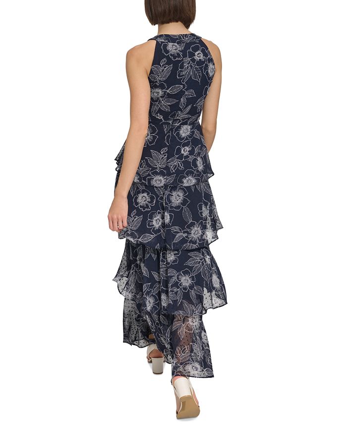 Tommy Hilfiger Women's Tiered Halter Maxi Dress Gray Size 4