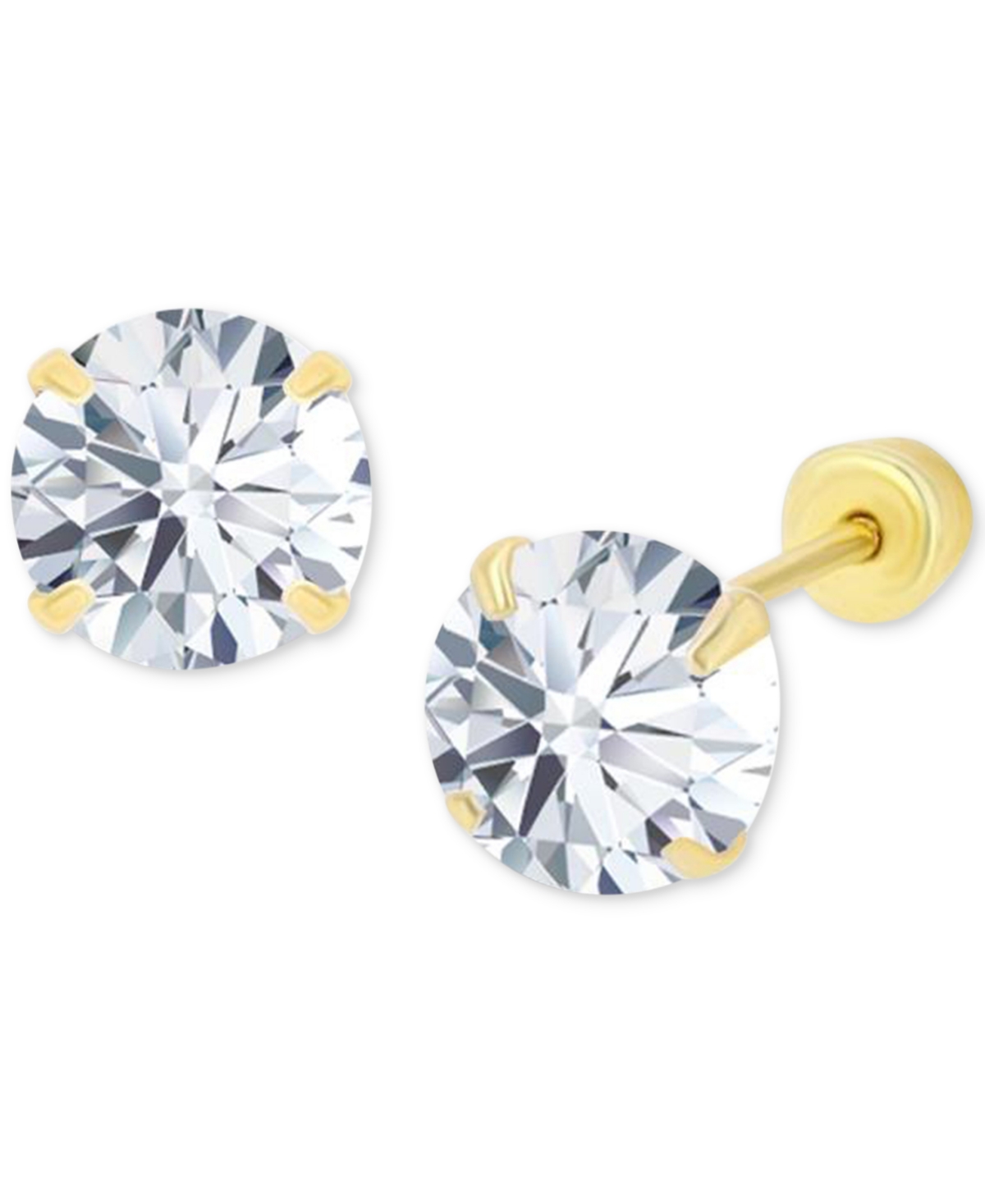 Macy's Cubic Zirconia Solitaire Screw Back Stud Earrings In 14k Gold