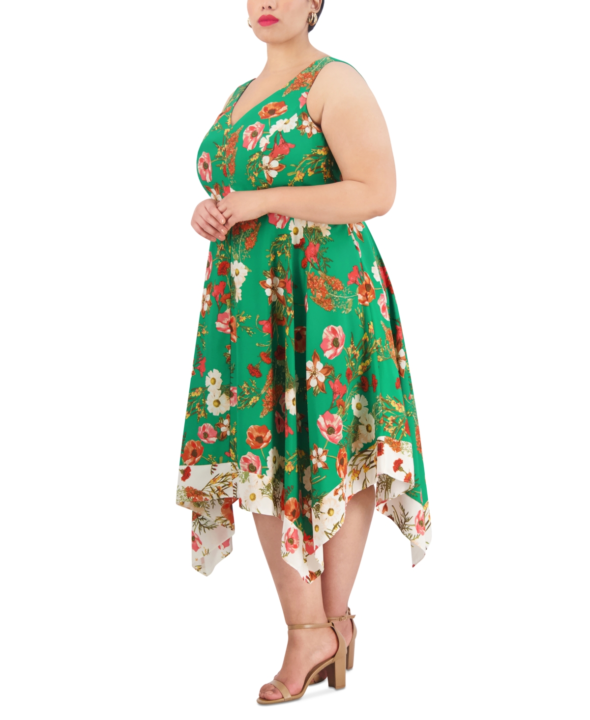 Shop Vince Camuto Plus Size Floral-print Sleeveless Midi Dress In Green Multi