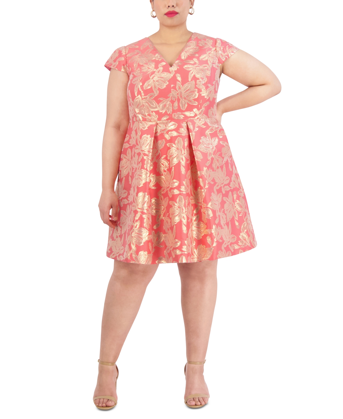 Shop Vince Camuto Plus Size Metallic Jacquard Fit & Flare Dress In Pink
