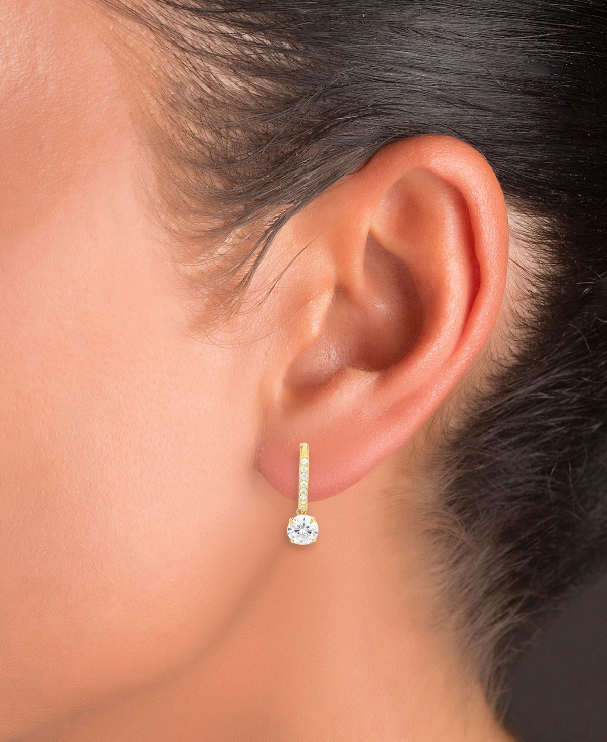 Shop Macy's Cubic Zirconia Dangle Hoop Drop Earrings In 14k Gold-plated Sterling Silver