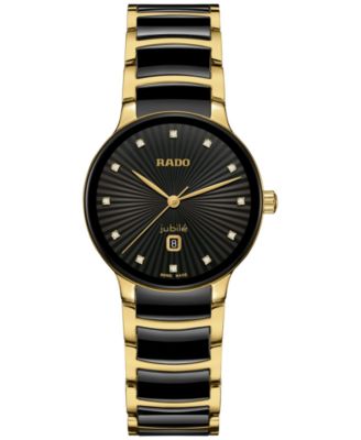 Rado - Women's Swiss Centrix Diamond (1/20 ct. t.w.) Black Ceramic & Gold PVD Bracelet Watch 31mm