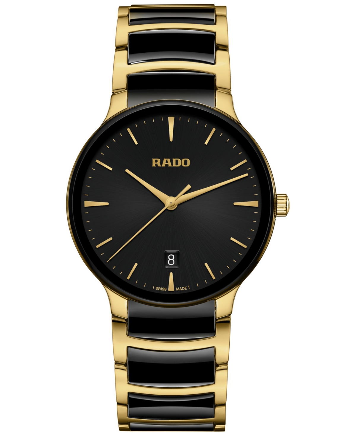 Shop Rado Unisex Swiss Centrix Black Ceramic & Gold Pvd Bracelet Watch 40mm