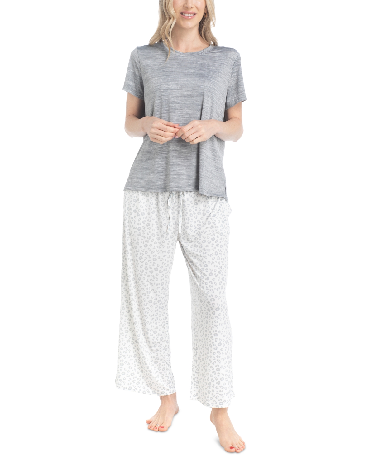 Muk Luks Women's 2-pc. Short-sleeve Pajamas Set In Gray .. Leo