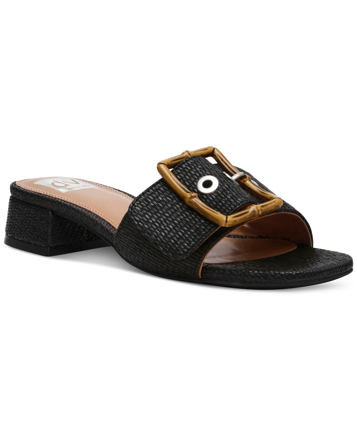 Shop Dv Dolce Vita Women's Niece Raffia Block-heel Buckle Slide Sandals In Black