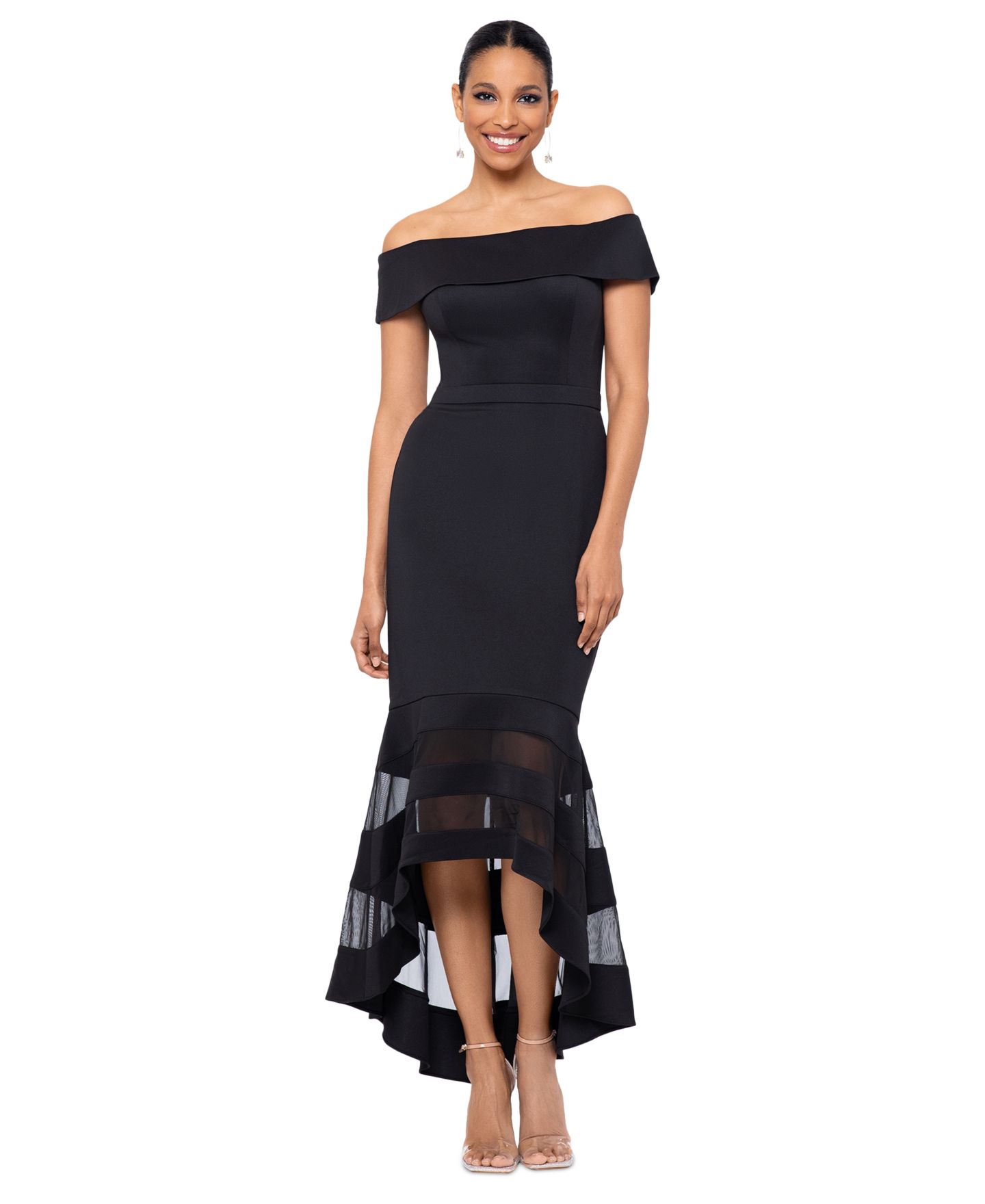 Женское платье XSCAPE Illusion High-Low Fit & Flare, цвет: Чёрный — фото 1