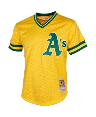 Men's Rickey Henderson Yellow Oakland Athletics Cooperstown Mesh Batting Practice Jersey
