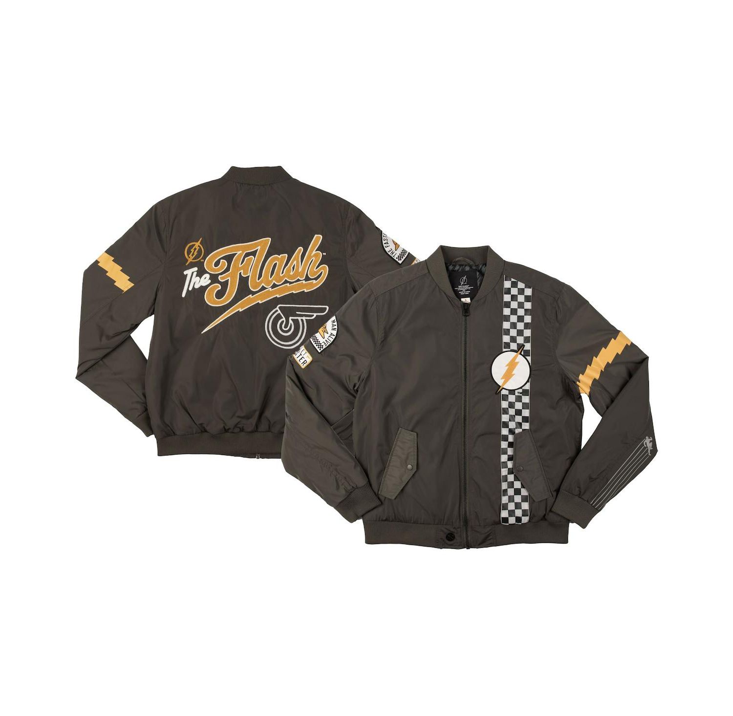 Men's Black Flash Checkered Full-Zip Bomber Jacket