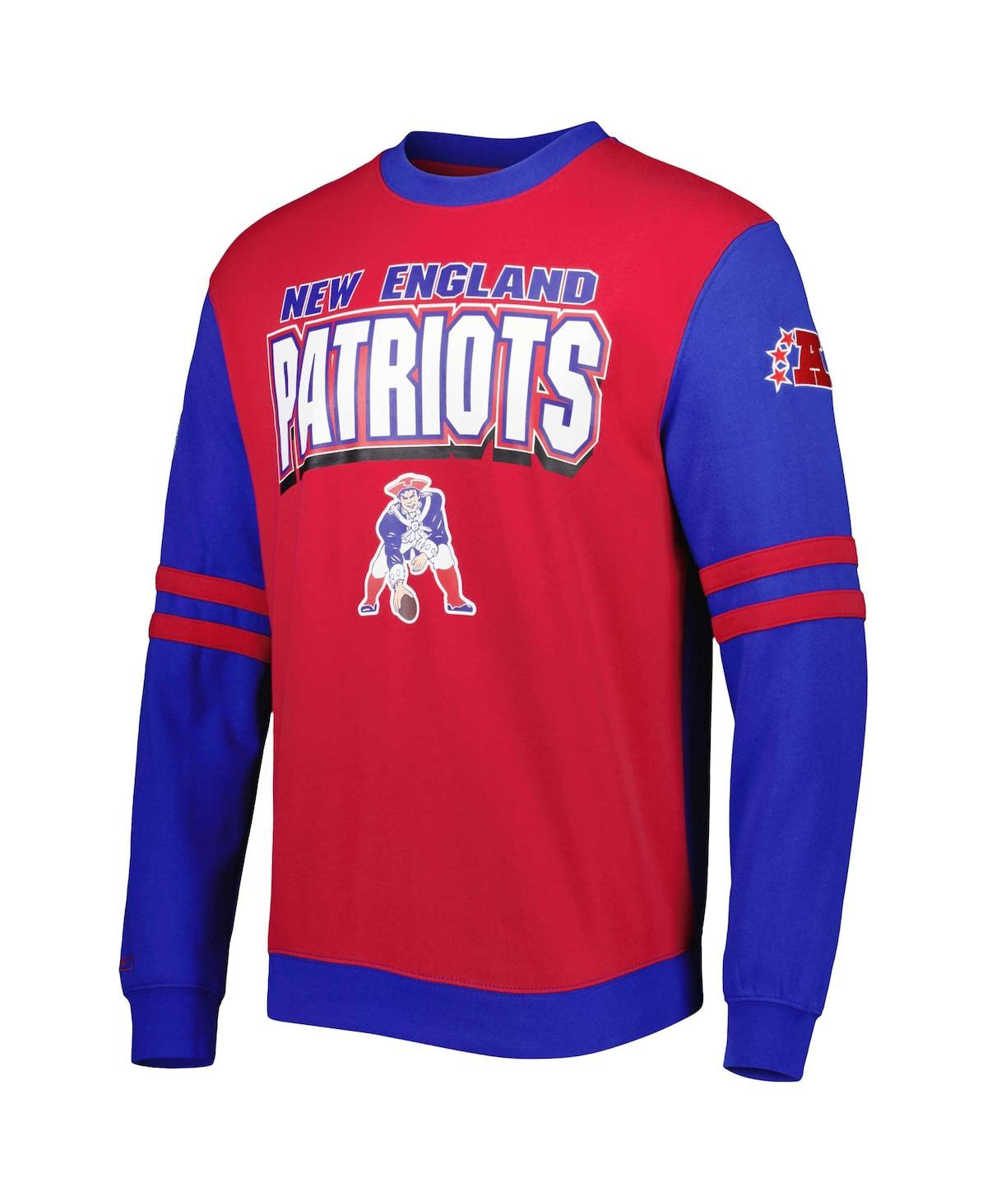 Shop Mitchell & Ness Men's  Red, Royal New England Patriots Big And Tall Gridiron Classics Pullover Sweats In Red,royal