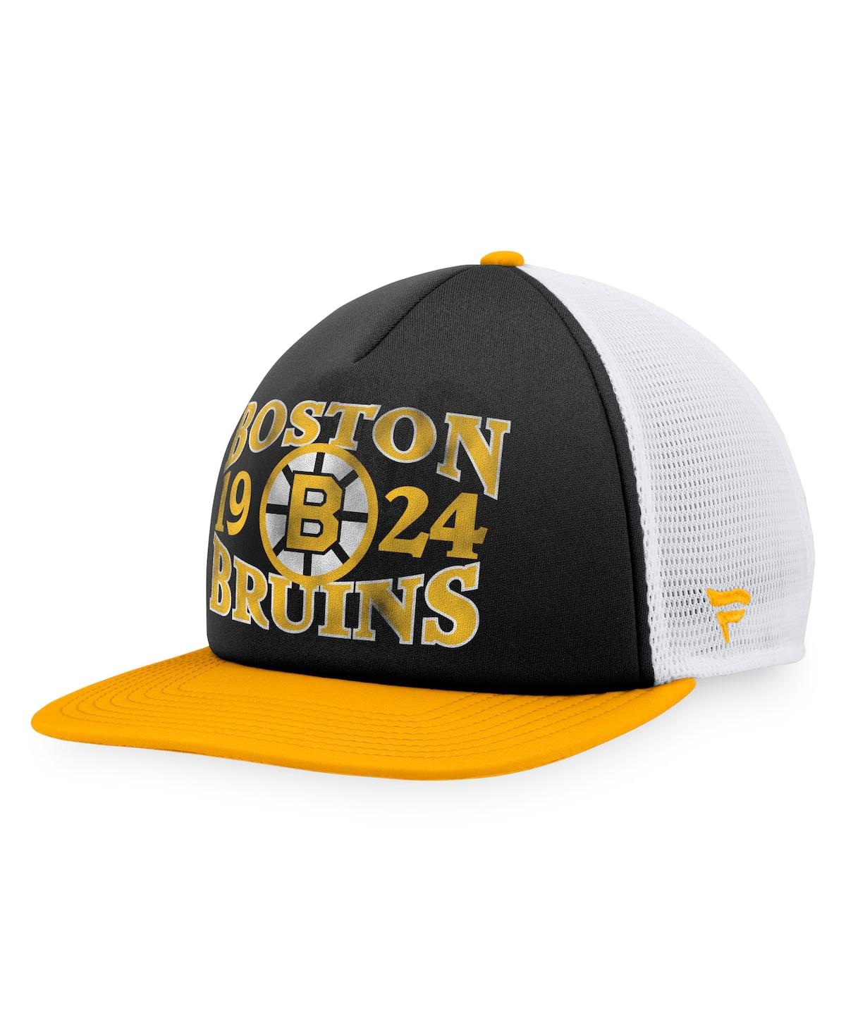 Shop Fanatics Men's  Black, Gold Distressed Boston Bruins Heritage Vintage-like Foam Front Trucker Snapbac In Black,gold