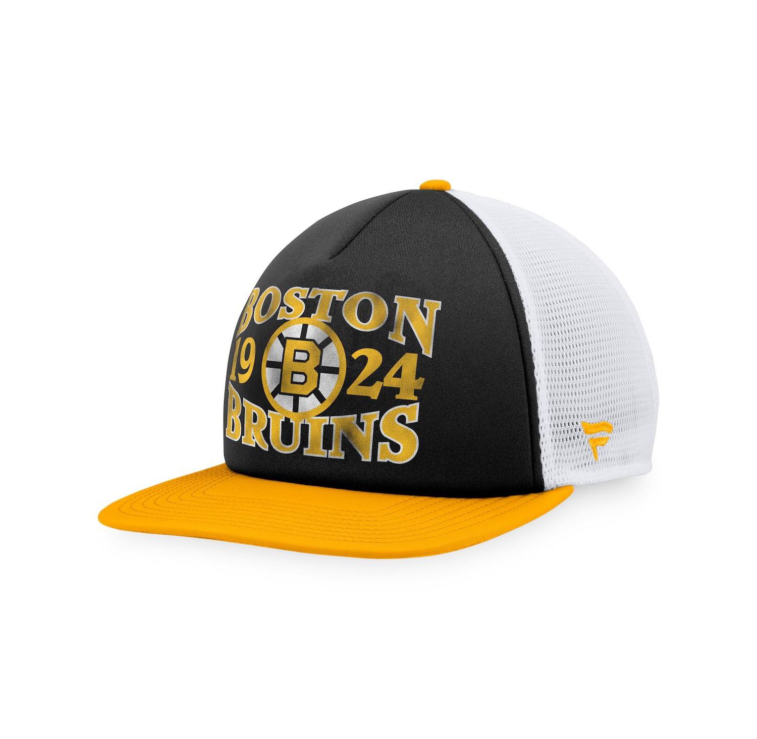 Men's Black, Gold Distressed Boston Bruins Heritage Vintage-Like Foam Front Trucker Snapback Hat