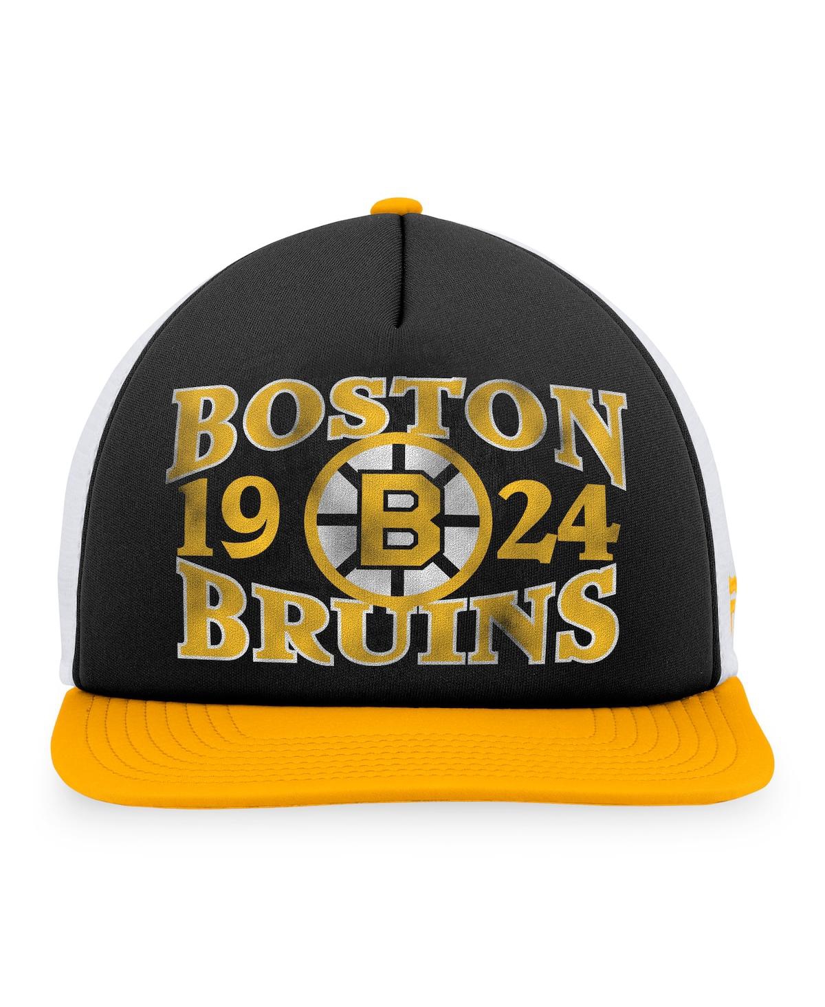 Shop Fanatics Men's  Black, Gold Distressed Boston Bruins Heritage Vintage-like Foam Front Trucker Snapbac In Black,gold