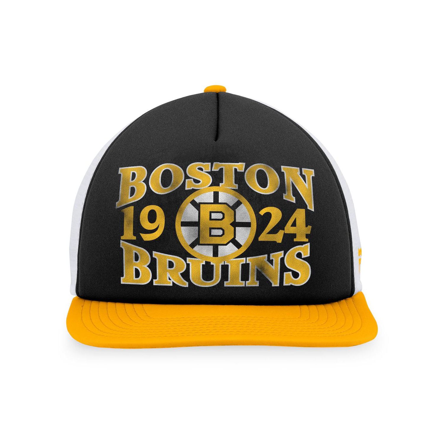 Men's Black, Gold Distressed Boston Bruins Heritage Vintage-Like Foam Front Trucker Snapback Hat